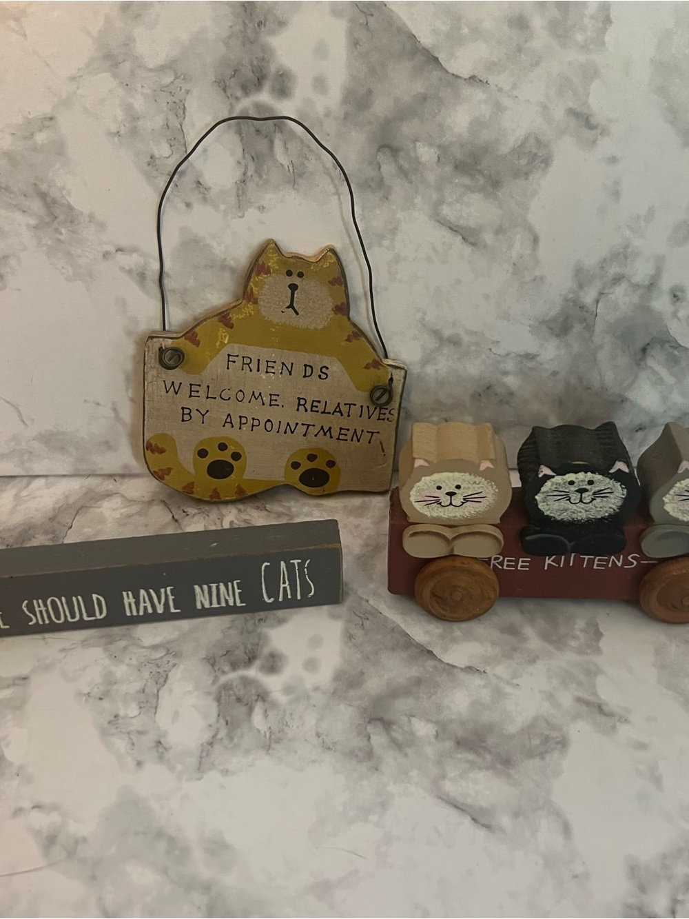 Vintage Wood Cat Decor Set of 3 | Country